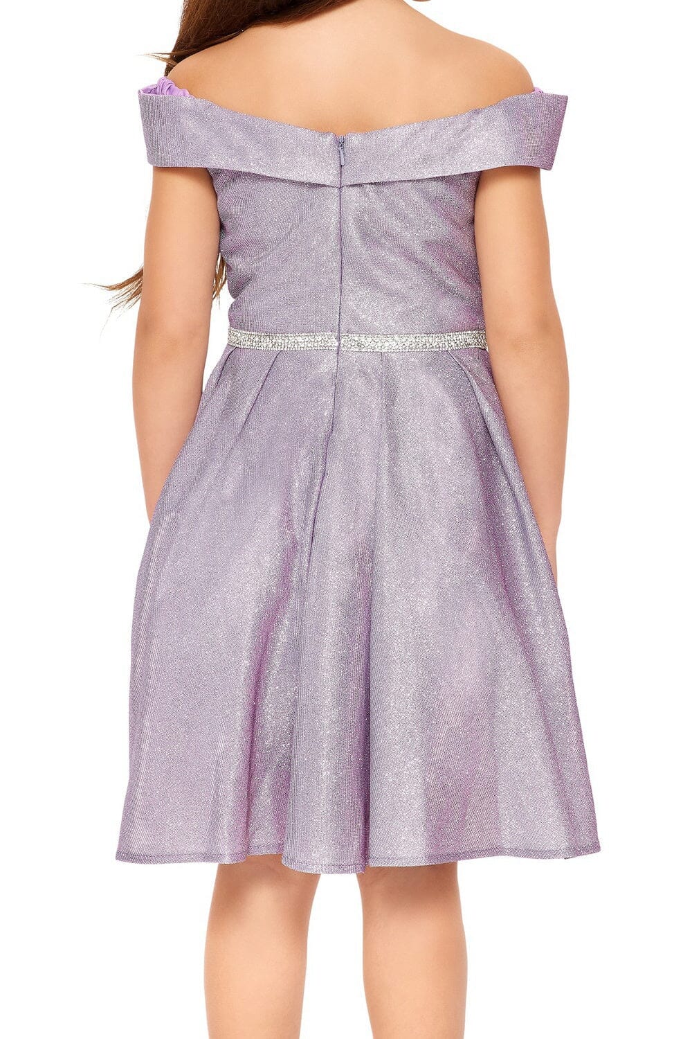 Girls Short Off Shoulder Metallic Dress by Cinderella Couture 8012