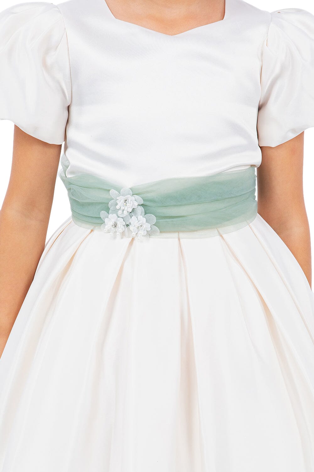 Girls Short Puff Sleeve Satin Dress by Cinderella Couture 9159