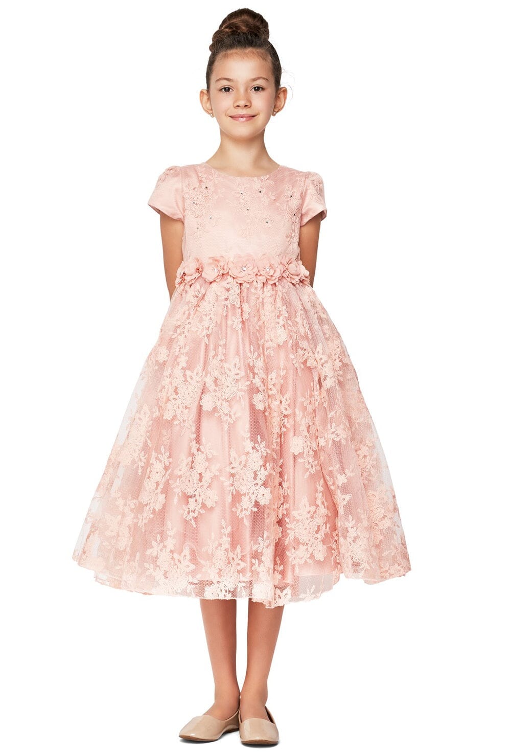 Little Girls Dusty Pink French Chantilly Lace T Length Flower Girl Dress 2 6 6