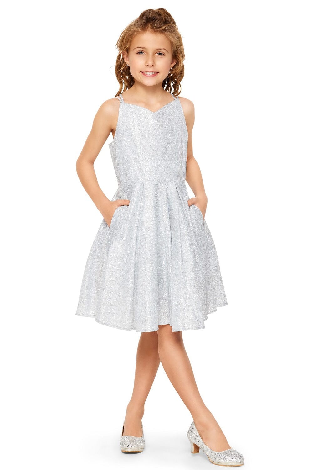 metallic dress girls Girls Short Sleeveless Metallic Dress by Cinderella Couture 8011 14 / Gold
