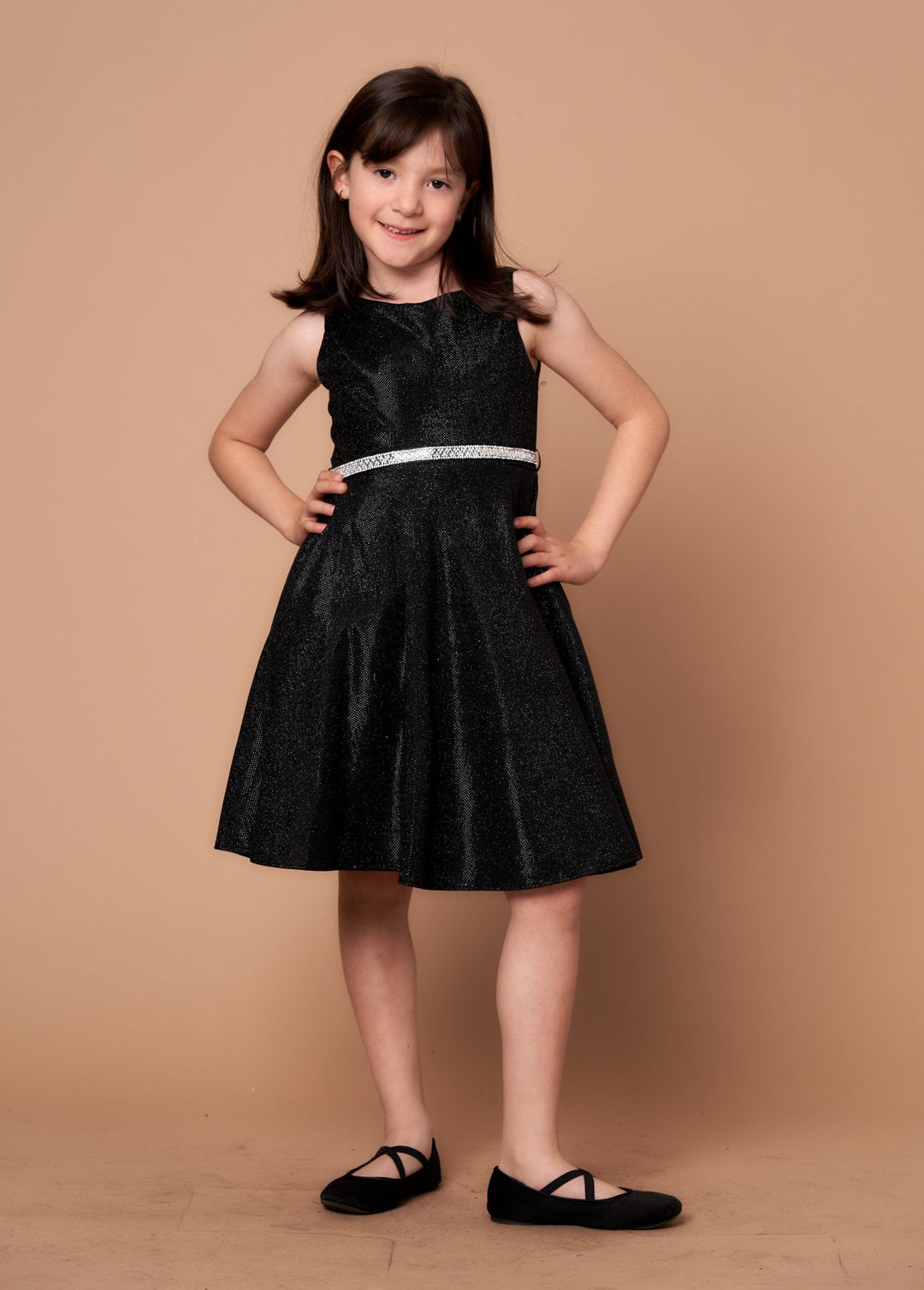 Girls Short Sleeveless Metallic Glitter Dress by Calla D817