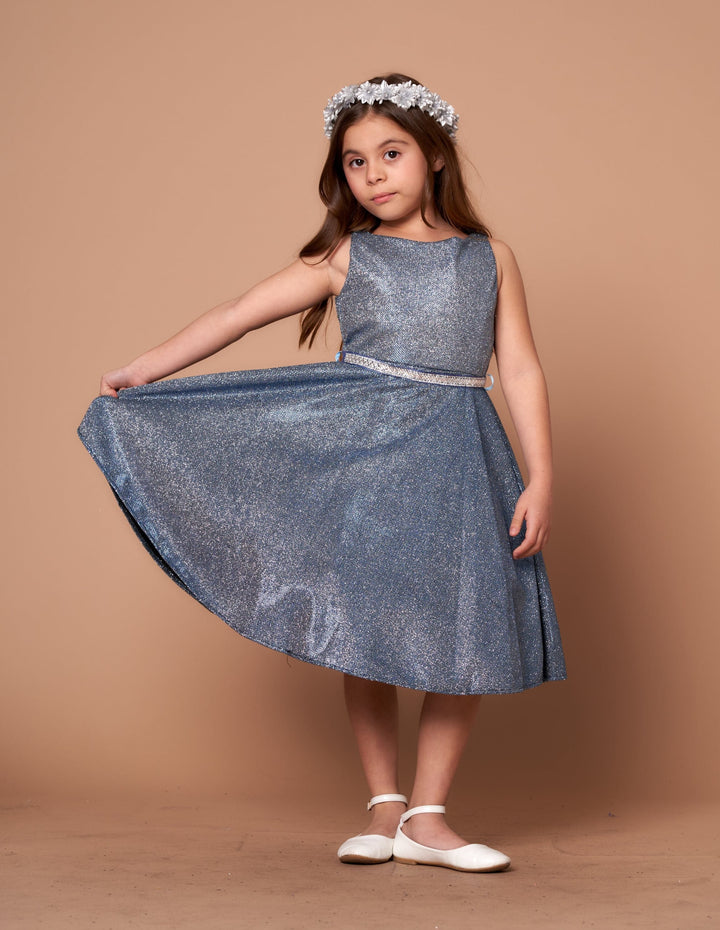 Girls Short Sleeveless Metallic Glitter Dress by Calla D817