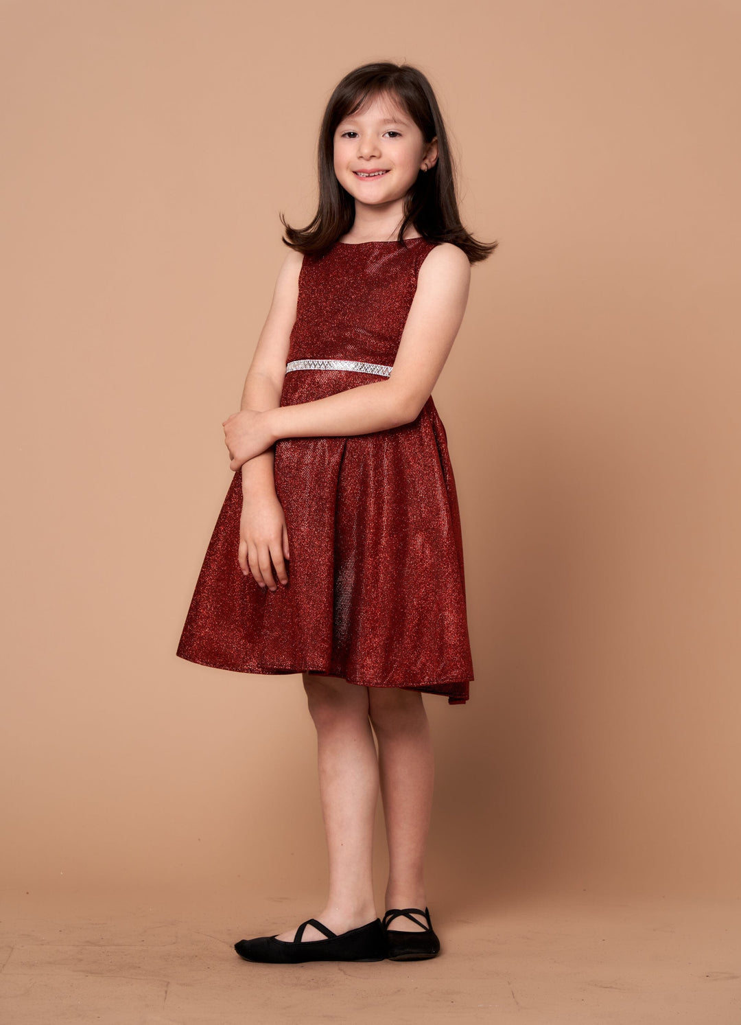 Girls Short Sleeveless Metallic Glitter Dress by Calla D817