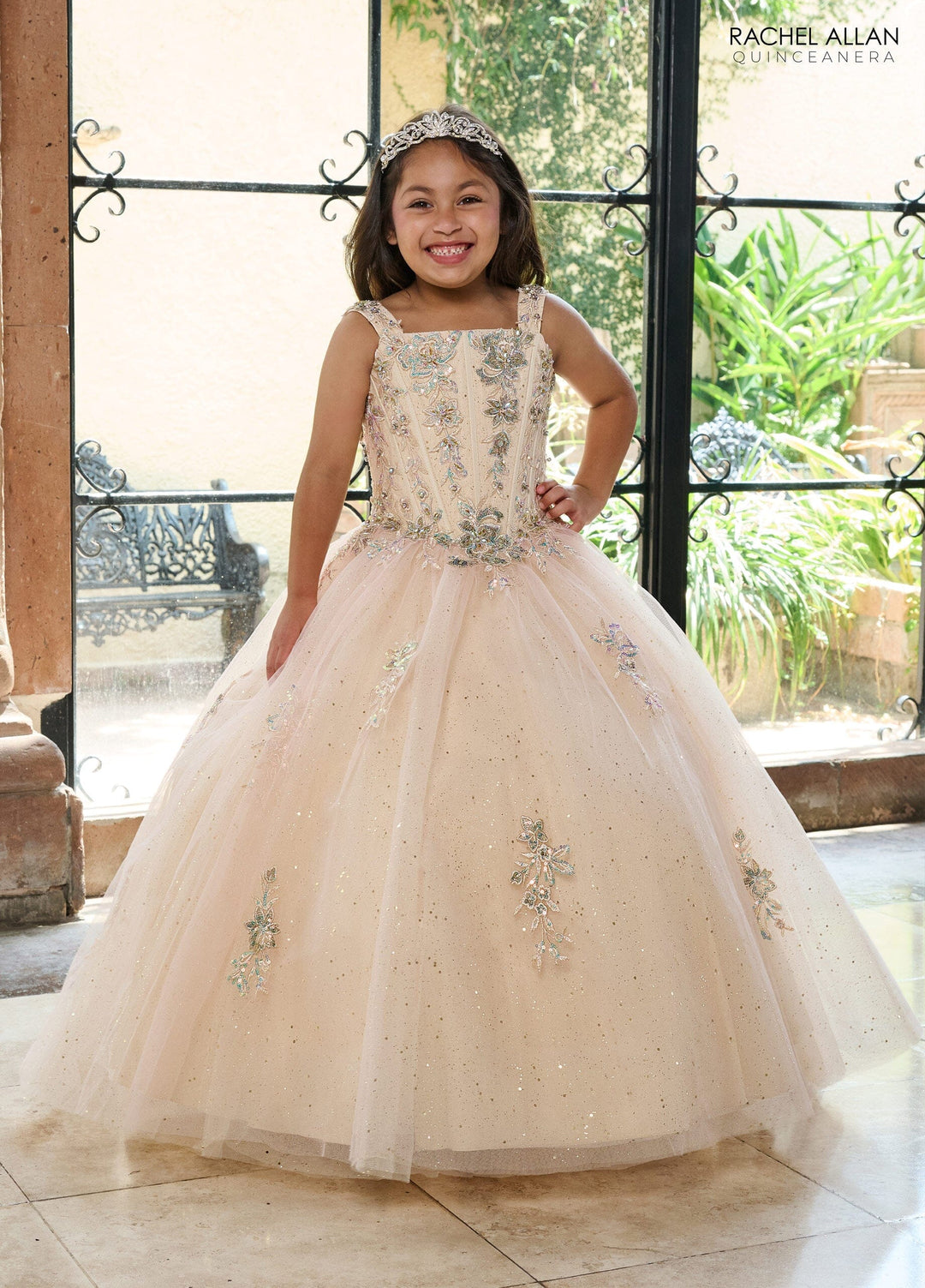 Girl's Two-Tone Bell Sleeve Gown by Rachel Allan RQ4040