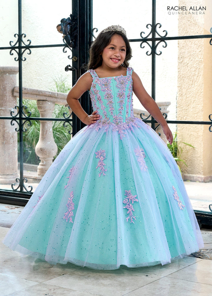 Girl's Two-Tone Bell Sleeve Gown by Rachel Allan RQ4040