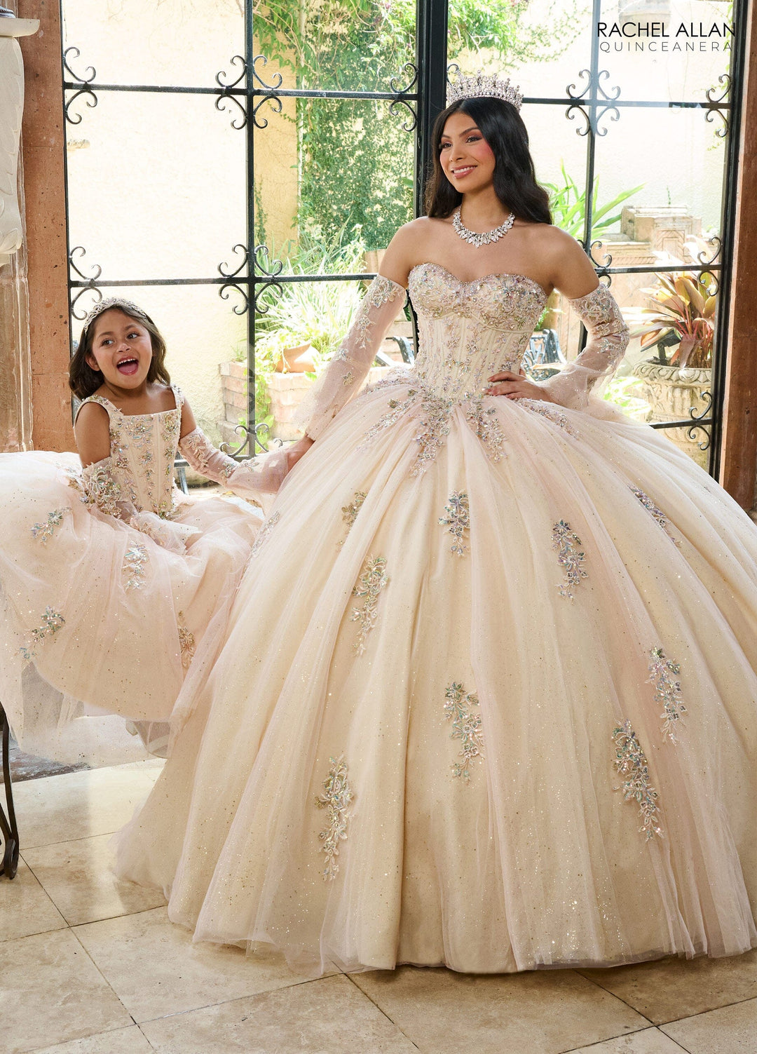 Girl's Two-Tone Bell Sleeve Gown by Rachel Allan RQ4040