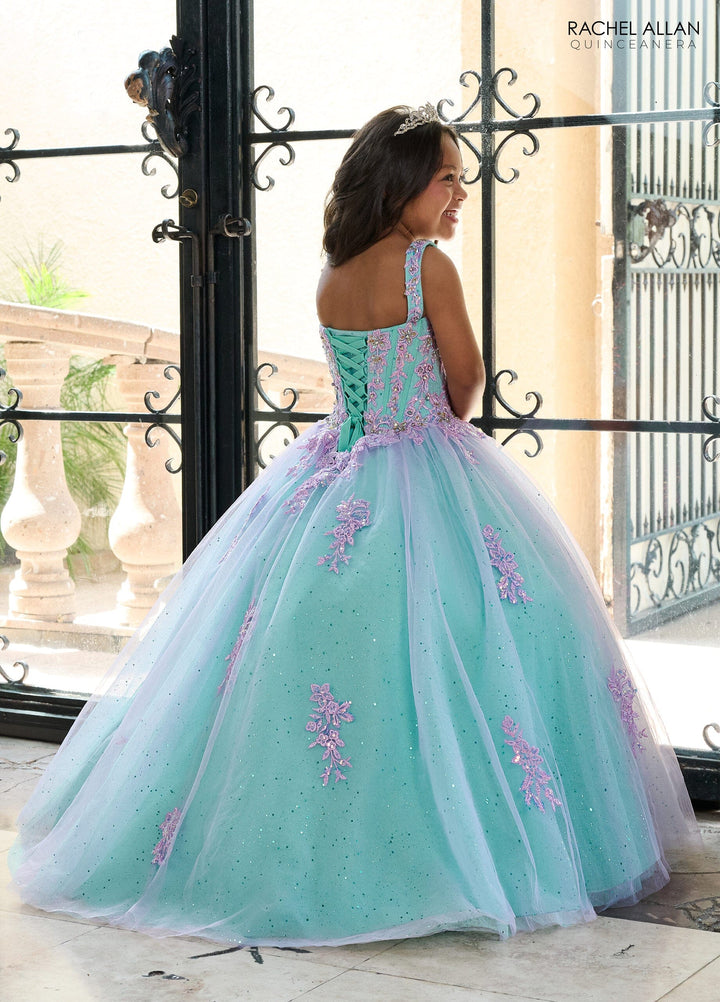Girl's Two-Tone Bell Sleeve Gown by Rachel Allan RQ4040