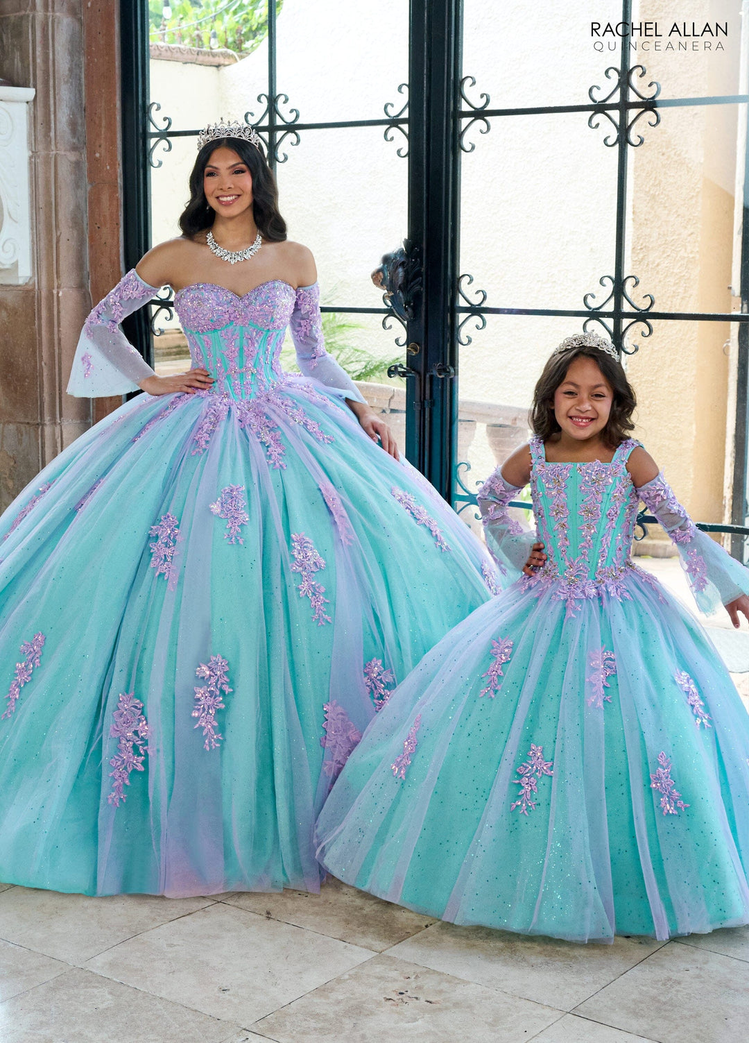 Girl's Two-Tone Bell Sleeve Gown by Rachel Allan RQ4040