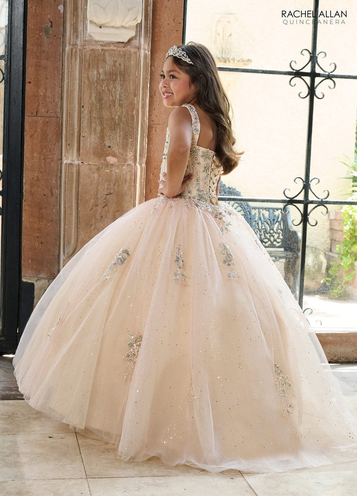 Girl's Two-Tone Bell Sleeve Gown by Rachel Allan RQ4040