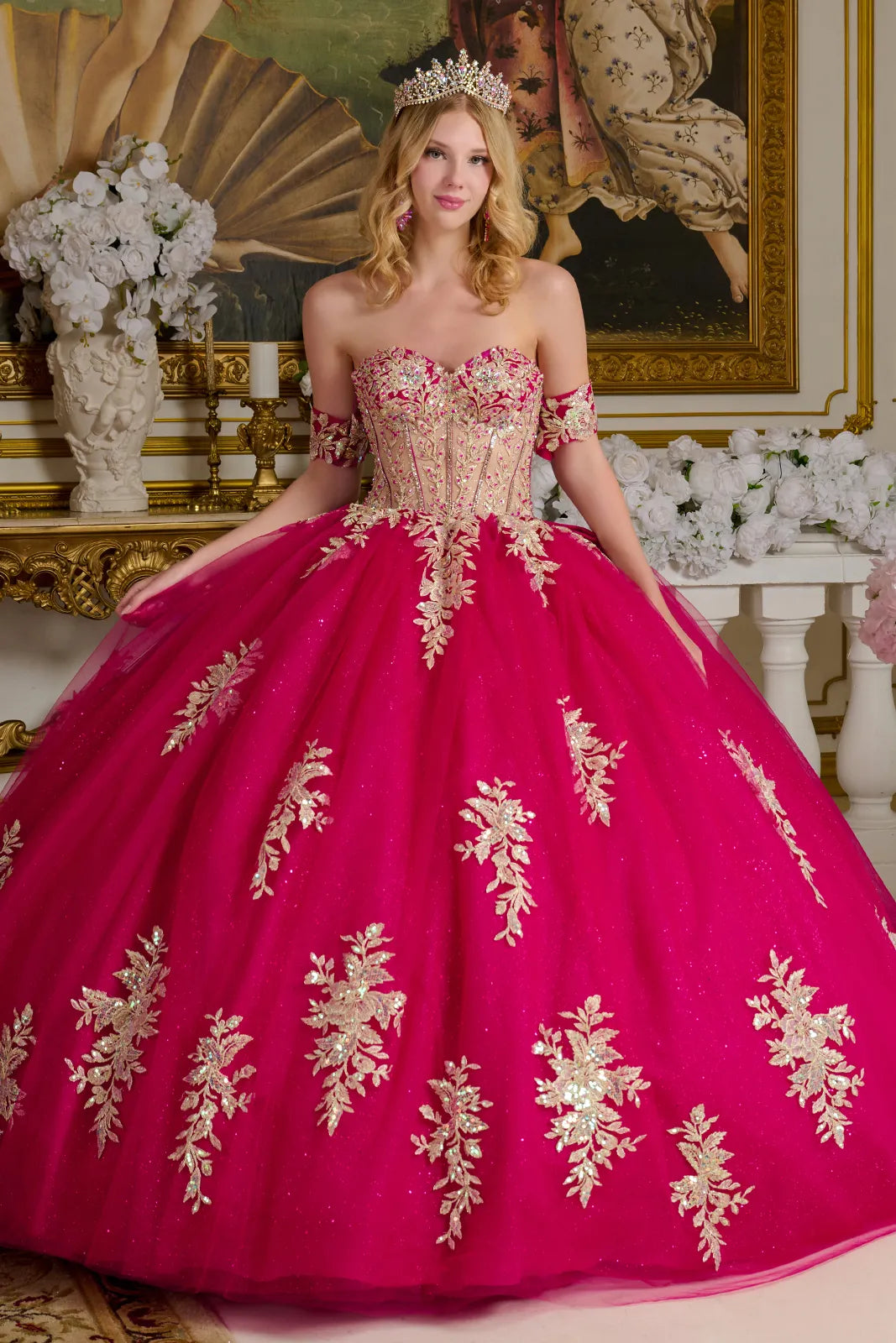 Strapless Corset Jacquard Floral A-Line Ball Gown