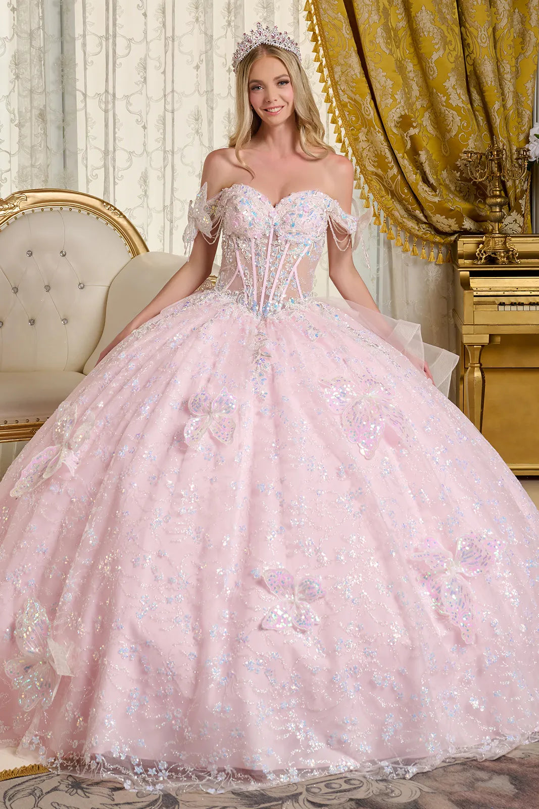 Elizabeth K 3D Butterfly Ball Gown - Formal Dress Shops Baby Pink / M Elizabeth K 3D Butterfly Ball Gown - Formal Dress Shops Baby Pink / M