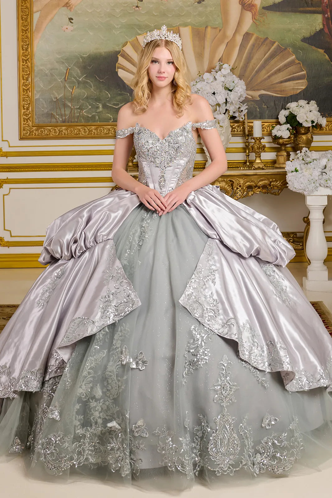 Ball Gown Metallic Ballerina Skirt Quinceañera Silver Gray