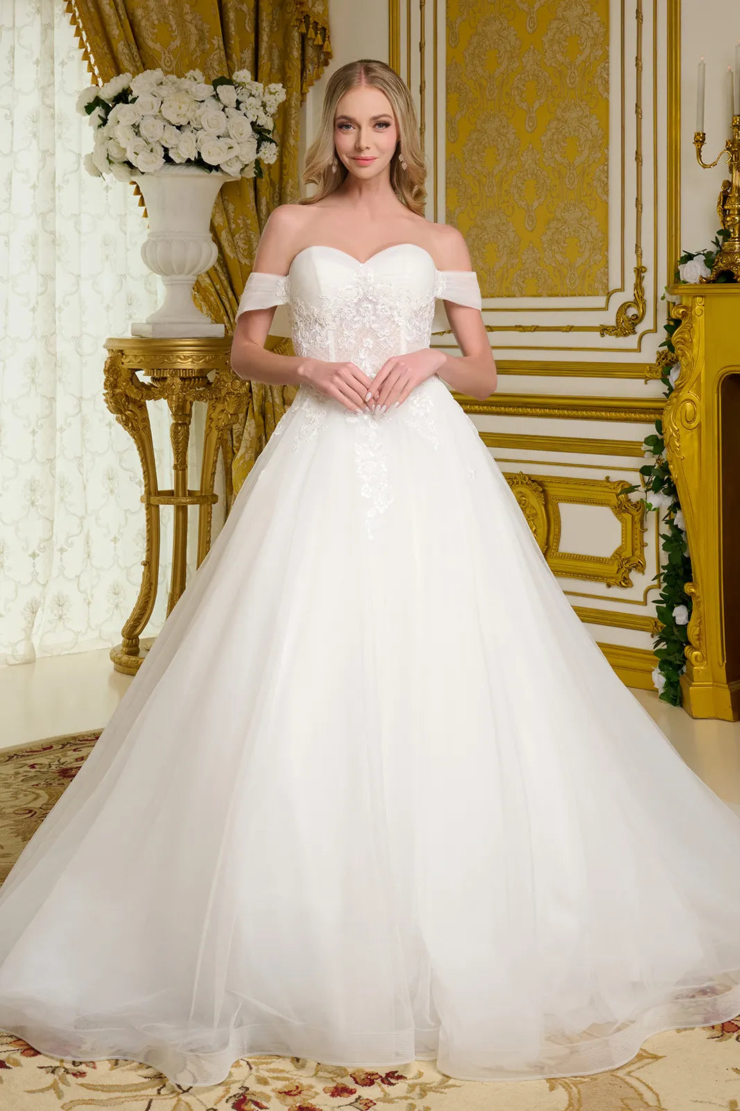 Elizabeth K Off Shoulder Bridal Gown GL3657 - Formal Dress Shops Off White / XL Elizabeth K Off Shoulder Bridal Gown GL3657 - Formal Dress Shops Off White / XL