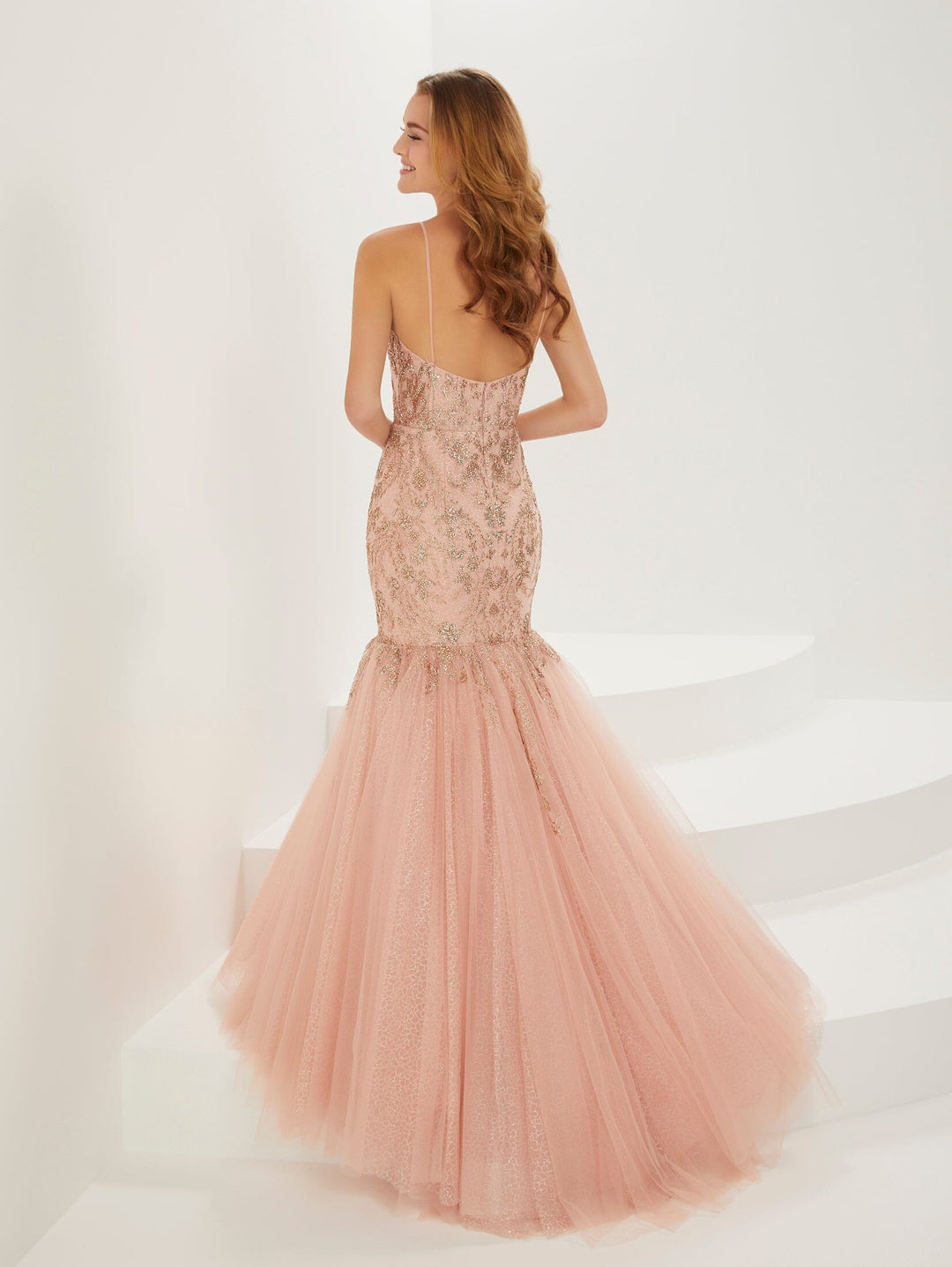 Glitter Applique Corset Mermaid Gown by Tiffany Designs 16923