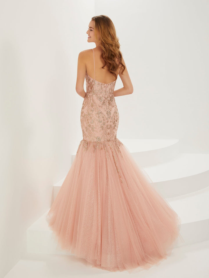 Glitter Applique Corset Mermaid Gown by Tiffany Designs 16923