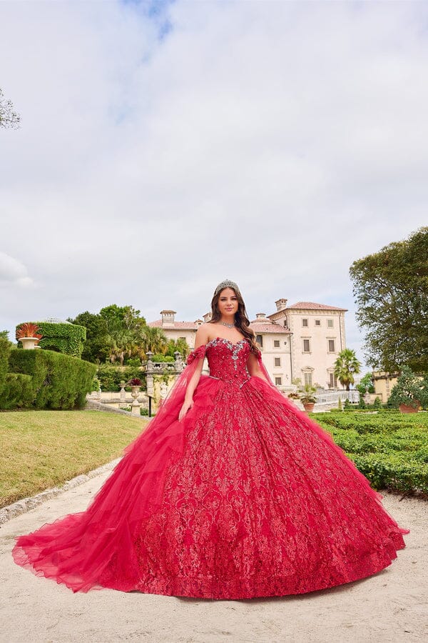 fitted lace wedding dress Glitter Cape Sleeve Quinceanera Dress by Amarra 54212 – ABC Fashion