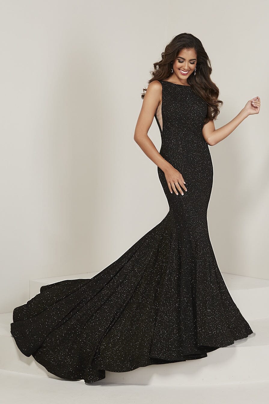 Glitter Jersey Sleeveless Mermaid Gown by Tiffany Designs 16368 22 / Black/Gold Glitter Jersey Sleeveless Mermaid Gown by Tiffany Designs 16368 22 / Black/Gold