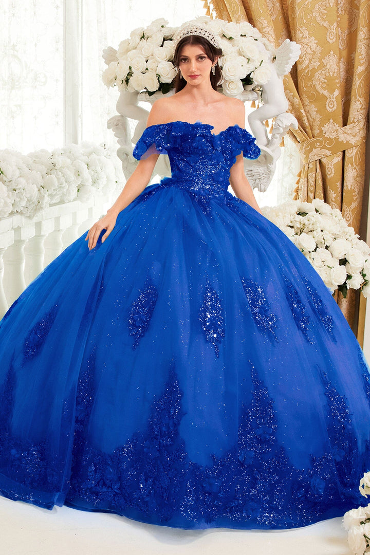 Glitter Print Off Shoulder Ball Gown by Ladivine 15701