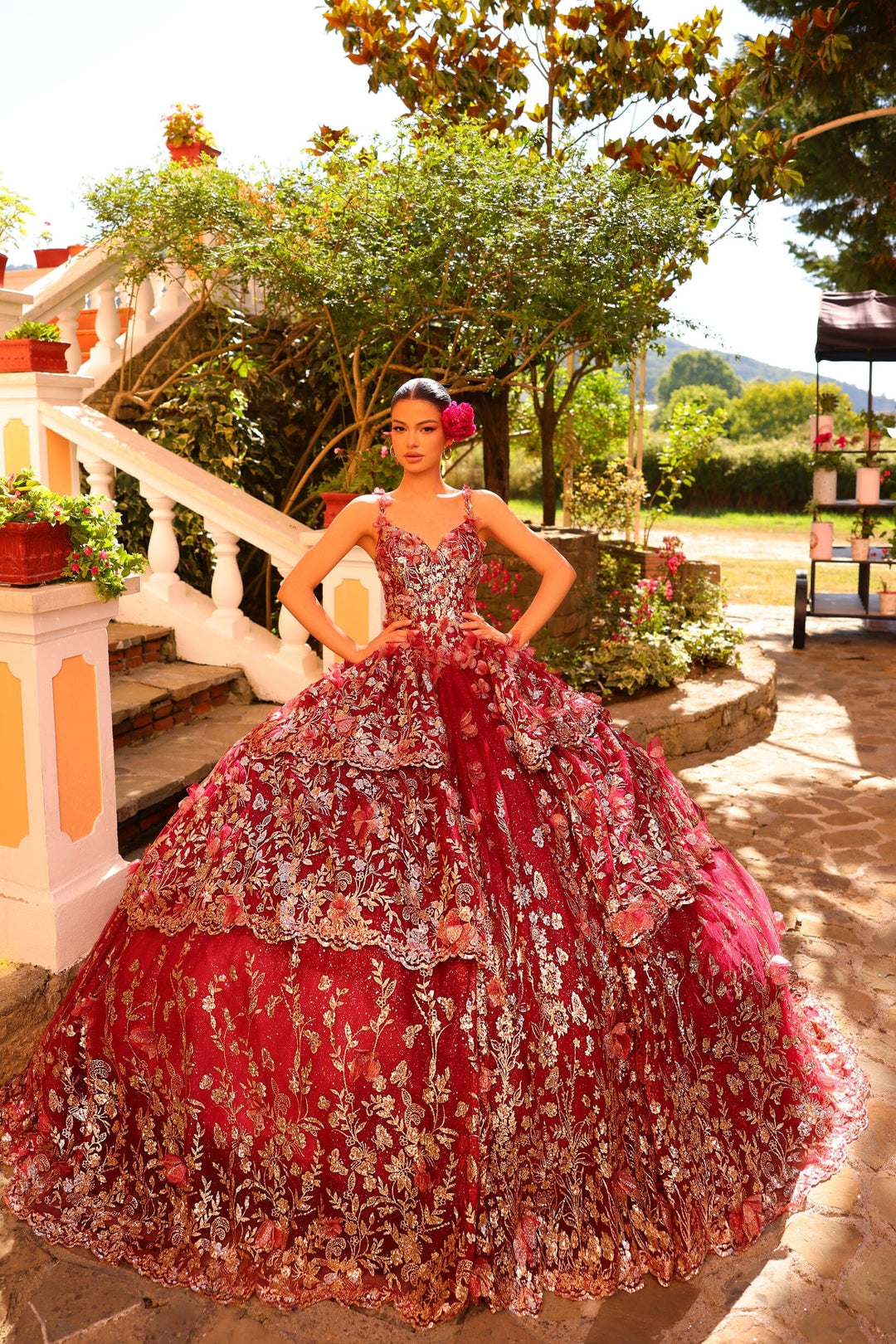 Glitter Print V-Neck Quinceanera Dress by Amarra 54275