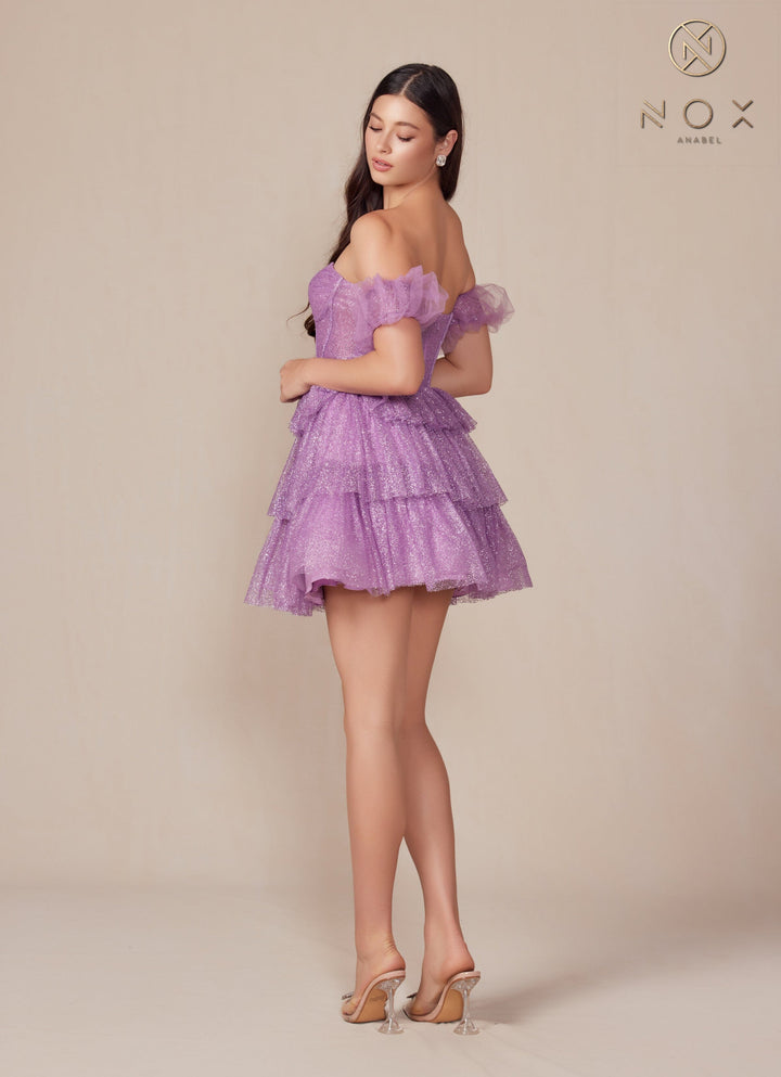 Glitter Short Tiered A-line Dress by Nox Anabel Y860
