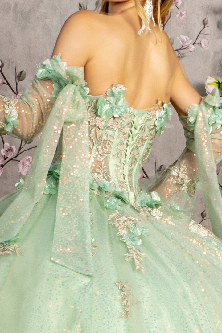 Glitter Strapless Bell Sleeve Ball Gown by GLS Gloria GL3486