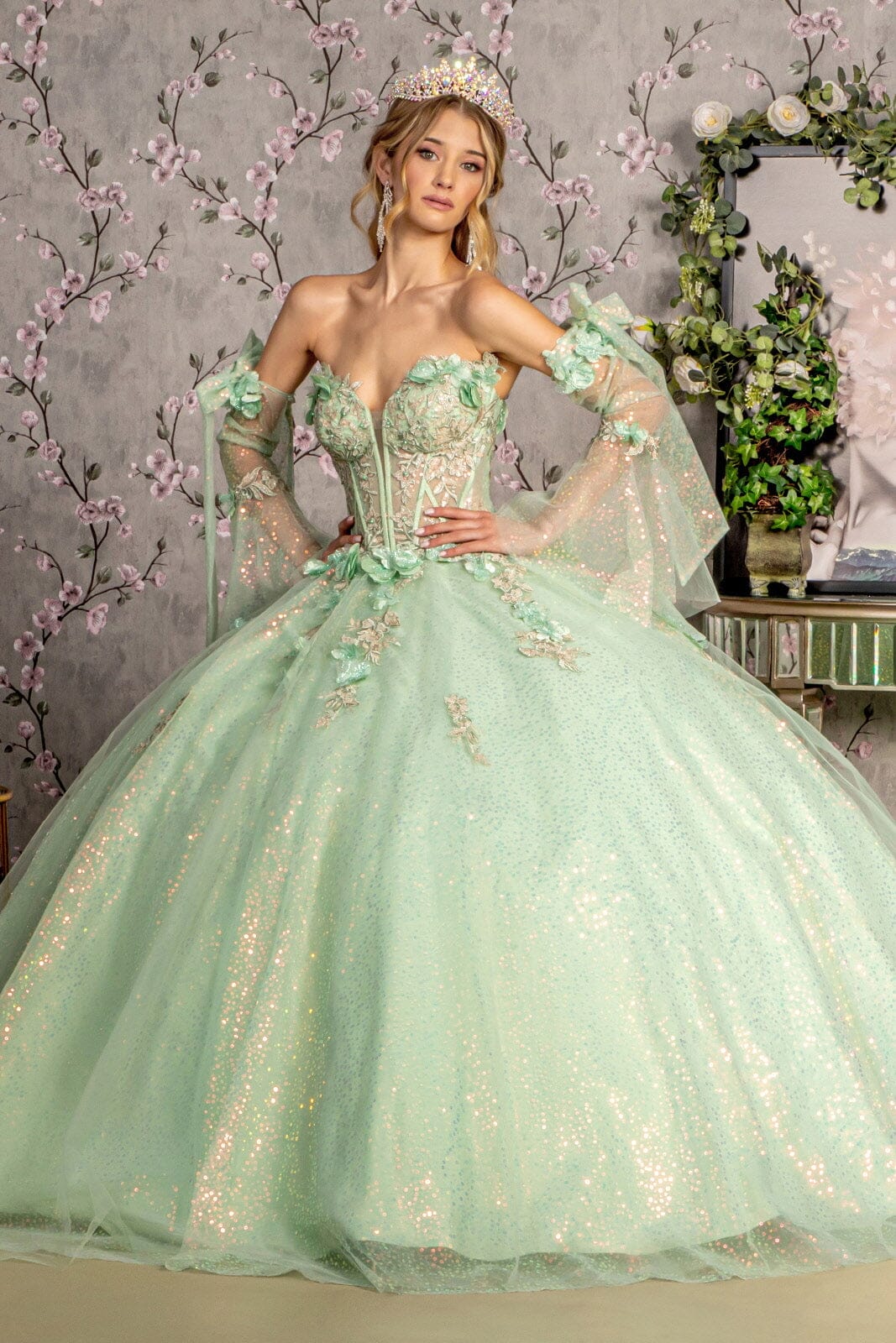 Glitter Strapless Bell Sleeve Ball Gown by GLS Gloria GL3486 ABC Fashion Glitter Strapless Bell Sleeve Ball Gown by GLS Gloria GL3486 ABC Fashion