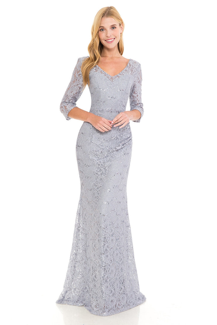 Sequin Lace Fitted 3/4 Sleeve Gown by Lenovia 5223