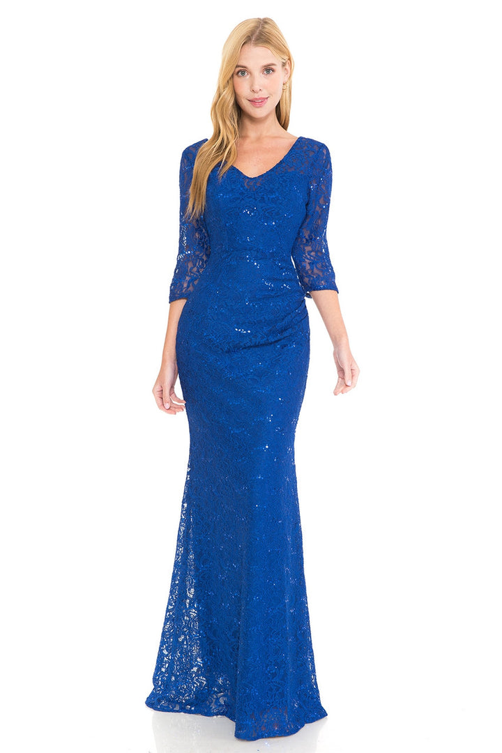 Sequin Lace Fitted 3/4 Sleeve Gown by Lenovia 5223