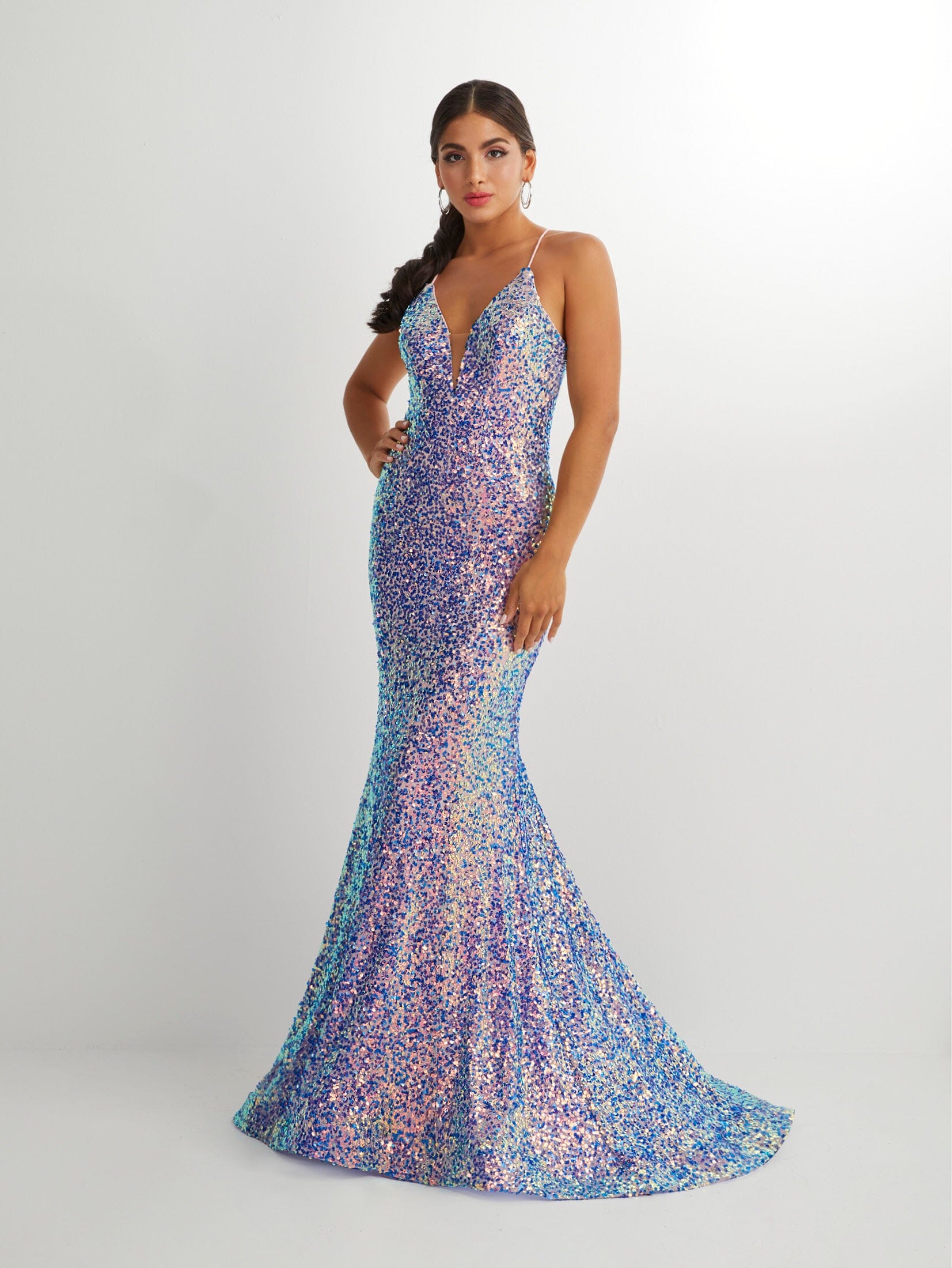 Iridescent Sequin Strappy Back Mermaid Dress by Studio 17 12910 6 / Multi Iridescent Sequin Strappy Back Mermaid Dress by Studio 17 12910 6 / Multi