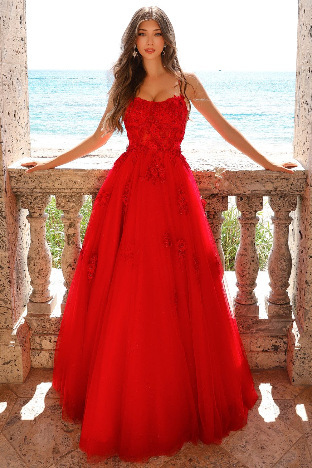 Lace Applique Sleeveless Gown by Amelia Couture 7035 Lace Applique Sleeveless Gown by Amelia Couture 7035