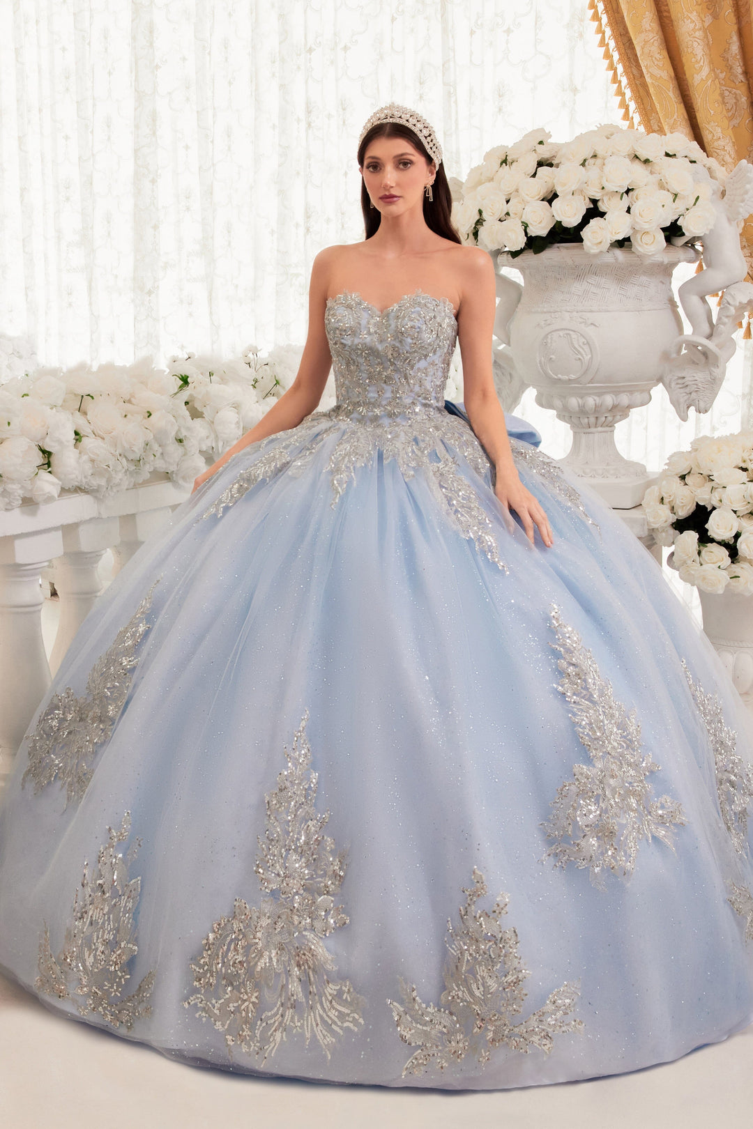 Lace Applique Strapless Ball Gown by Ladivine 15715