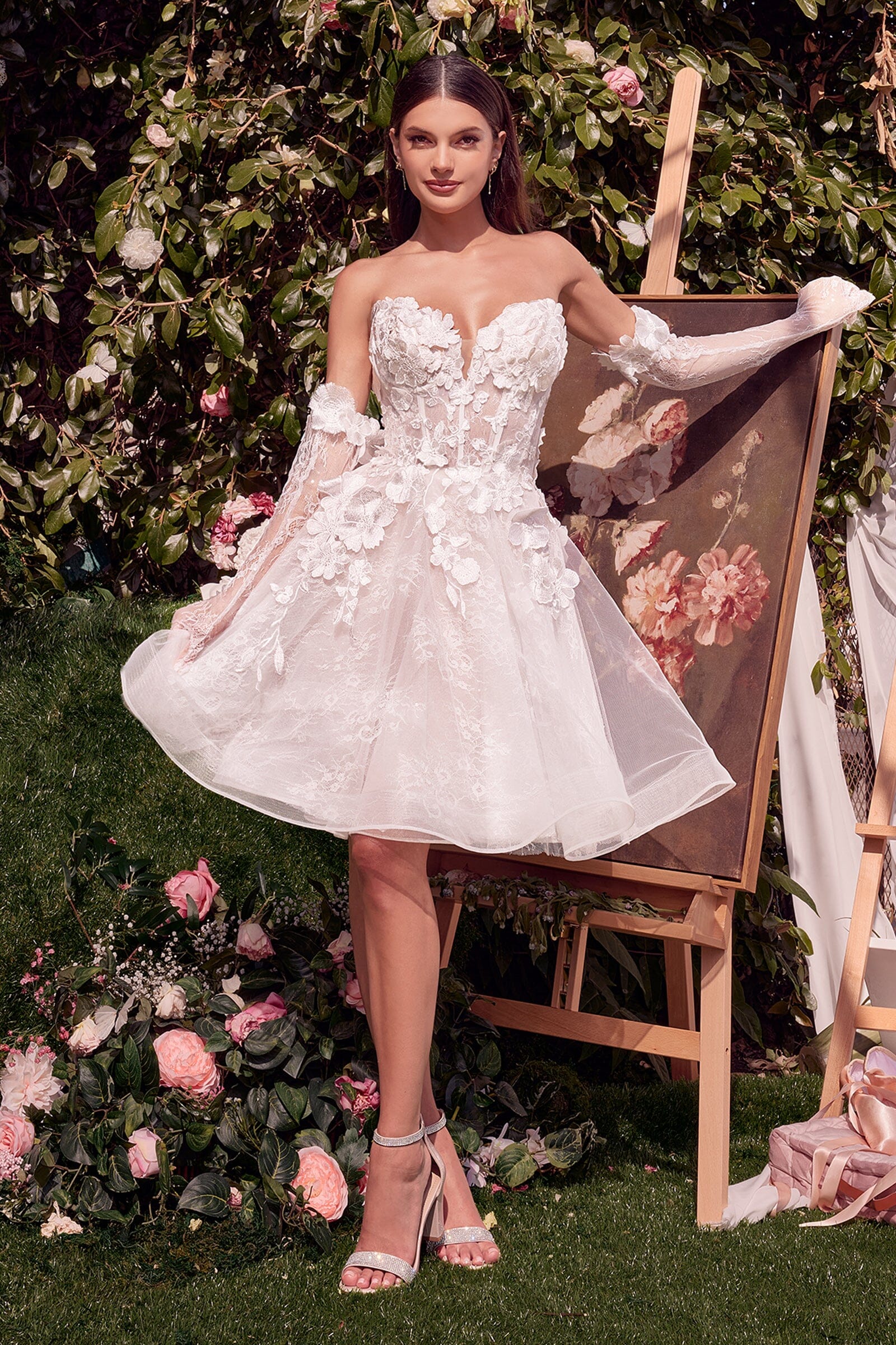 Lace Short Strapless Glove Bridal Dress by Ladivine WL020 ABC Fashion Lace Short Strapless Glove Bridal Dress by Ladivine WL020 ABC Fashion