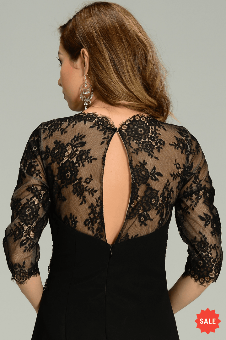 Long Chiffon Dress with Lace Sleeves by Poly USA 7210