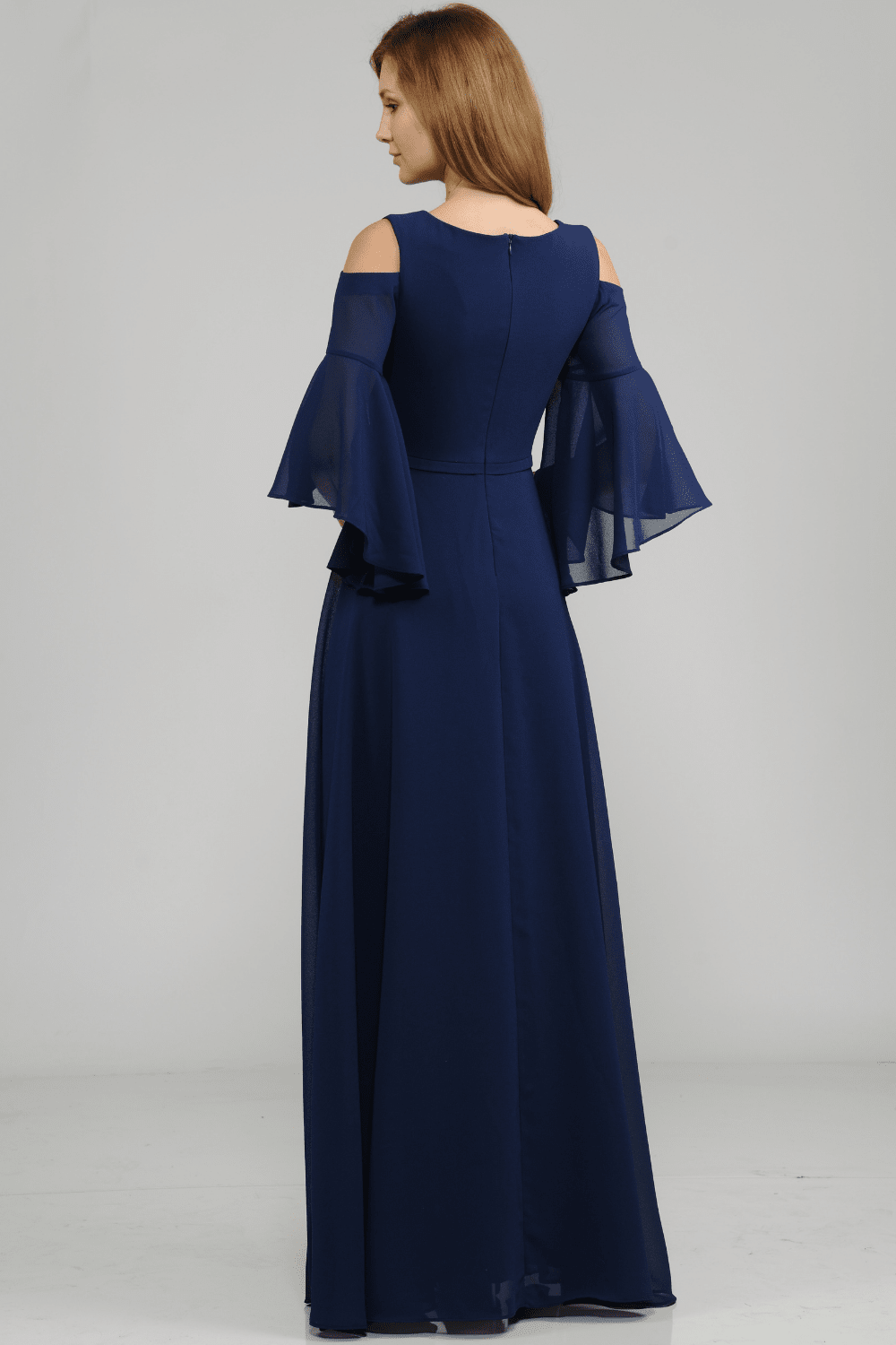 Long Cold Shoulder Dress with Bell Sleeves by Poly USA 8300