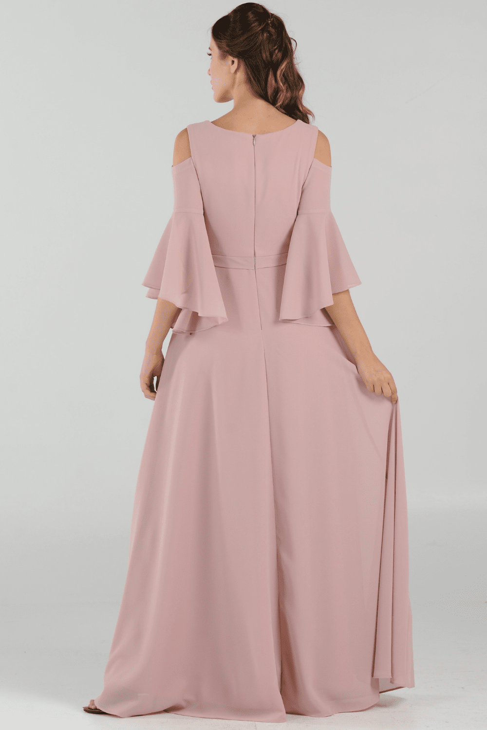 Long Cold Shoulder Dress with Bell Sleeves by Poly USA 8300