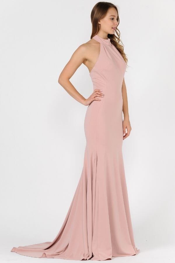 Long High-Neck Mermaid Dress with Train by Poly USA 8252 XL / Rose Gold Long High-Neck Mermaid Dress with Train by Poly USA 8252 XL / Rose Gold