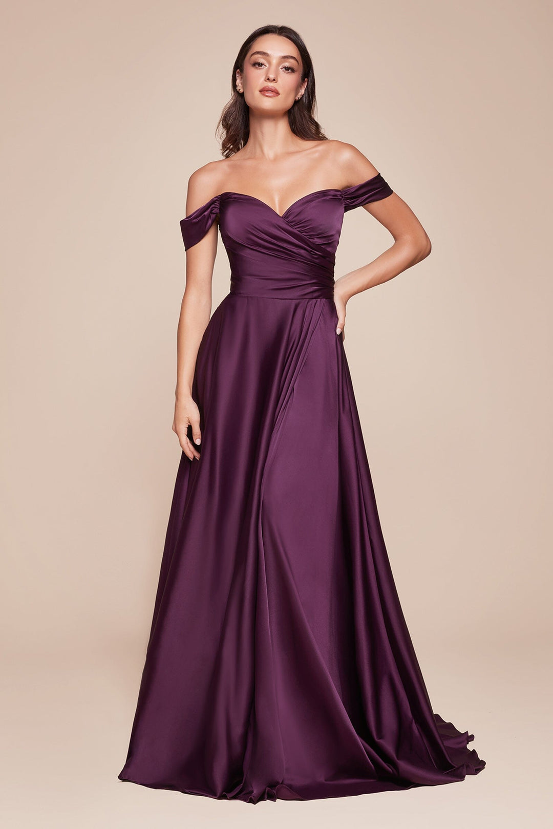 Long Off Shoulder A-line Satin Dress by Ladivine 7493