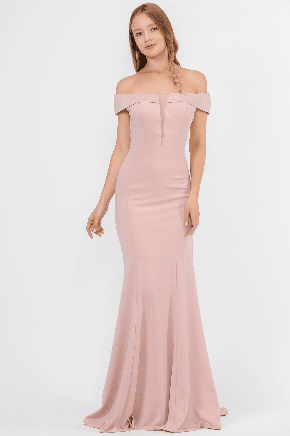 where to get formal dresses online Off-the-Shoulder Floor-Length Scuba Prom Dress with Illusion V-Plunge and Mermaid Silhouette Poly USA 8462
