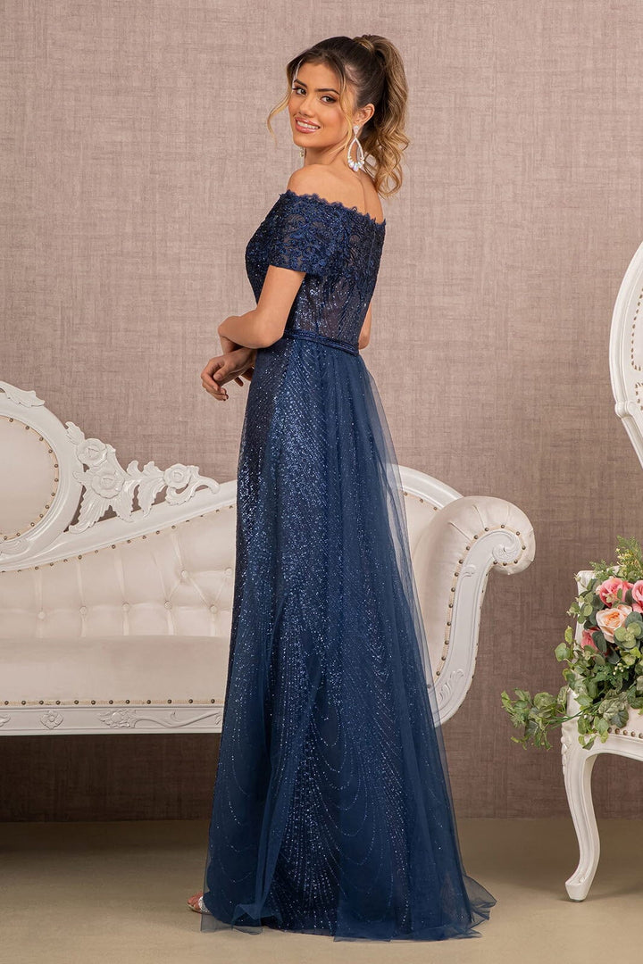 Long Off Shoulder Glitter Dress by Elizabeth K GL2942 - Outlet