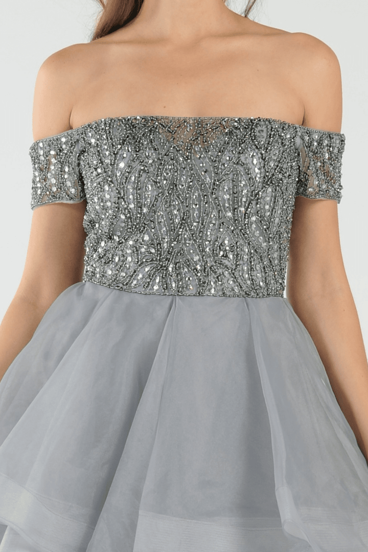 Long Off the Shoulder Dress with Tiered Skirt by Poly USA 8006