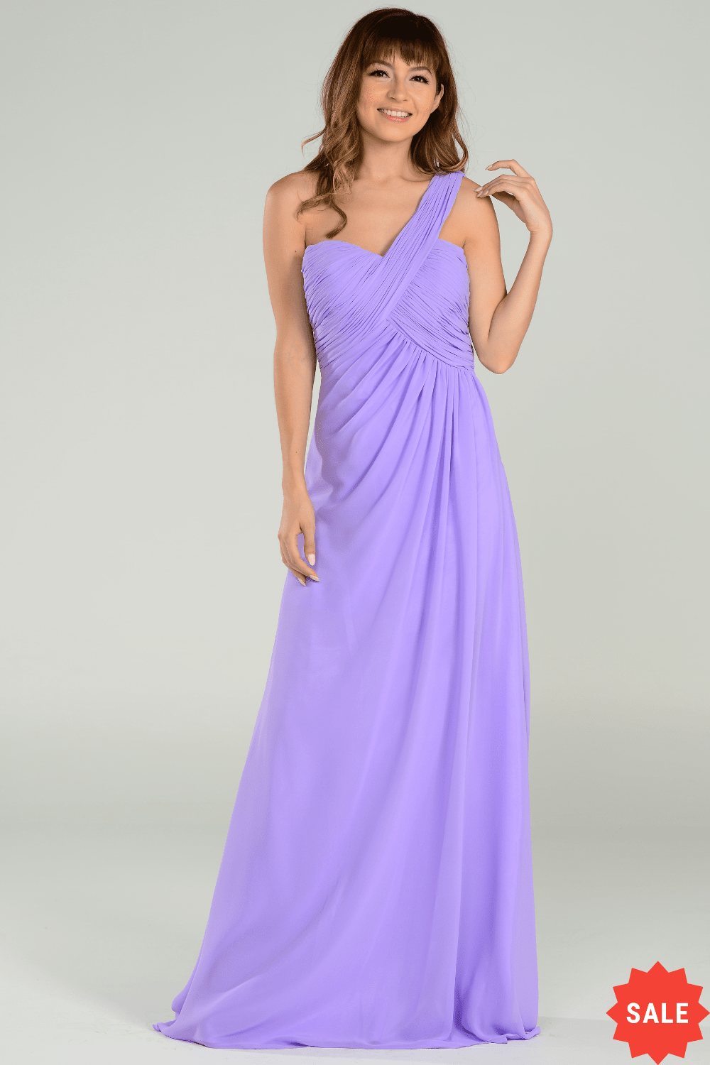 Long One Shoulder Chiffon Dress by Poly USA 7140 Xs Lilac