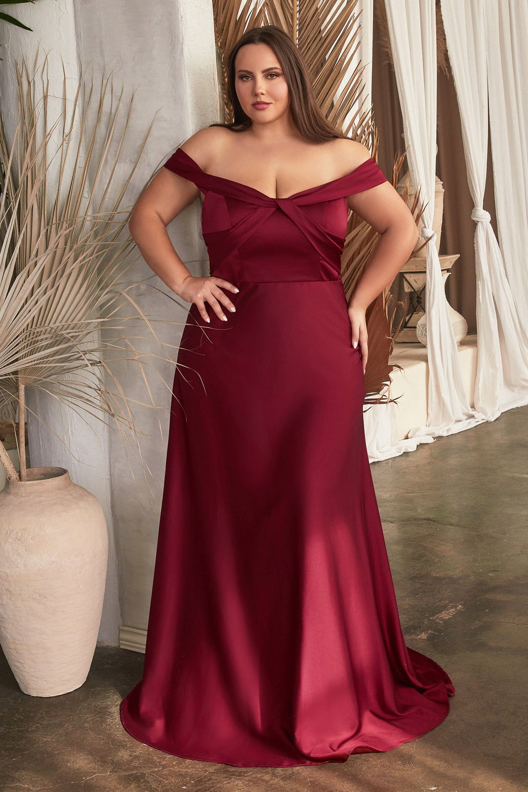 Long Satin Off Shoulder Dress by Ladivine CD325