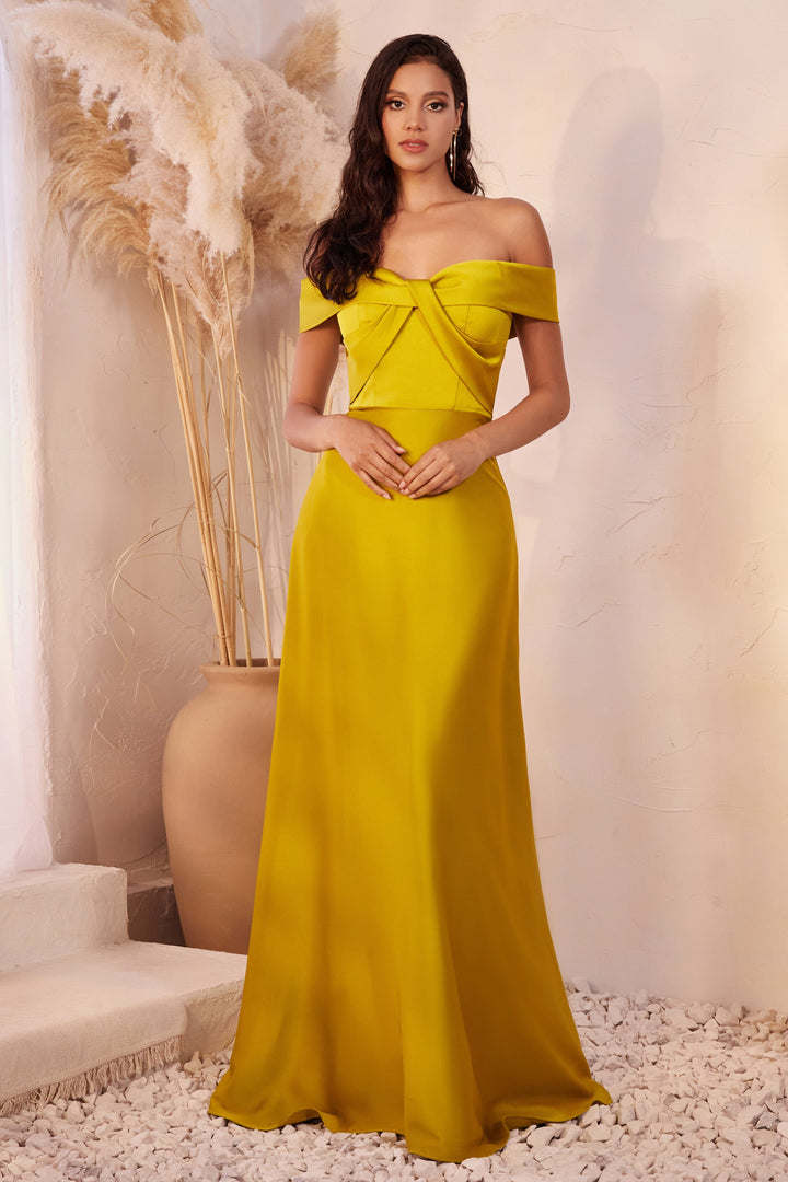 Long Satin Off Shoulder Dress by Ladivine CD325