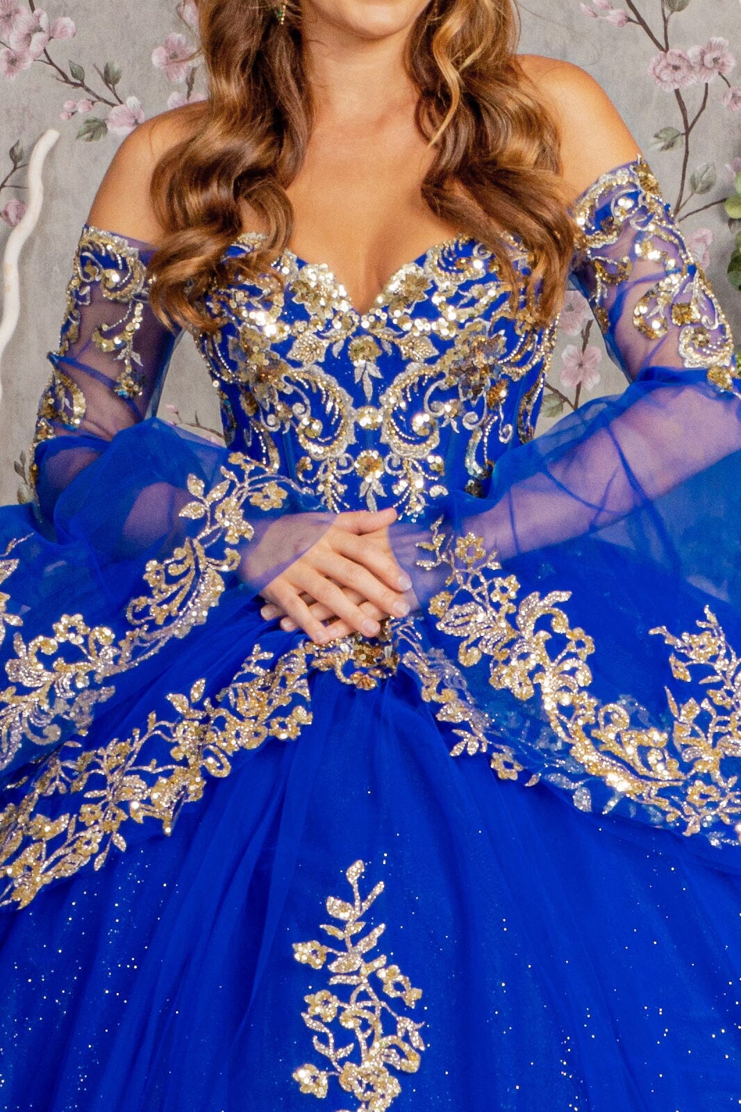 Long Sleeve Off Shoulder Ball Gown by Elizabeth K GL3184