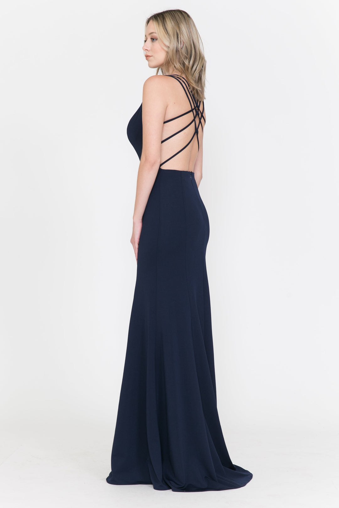 Long Strappy Open Back Dress with Illusion Panel by Poly USA 8468