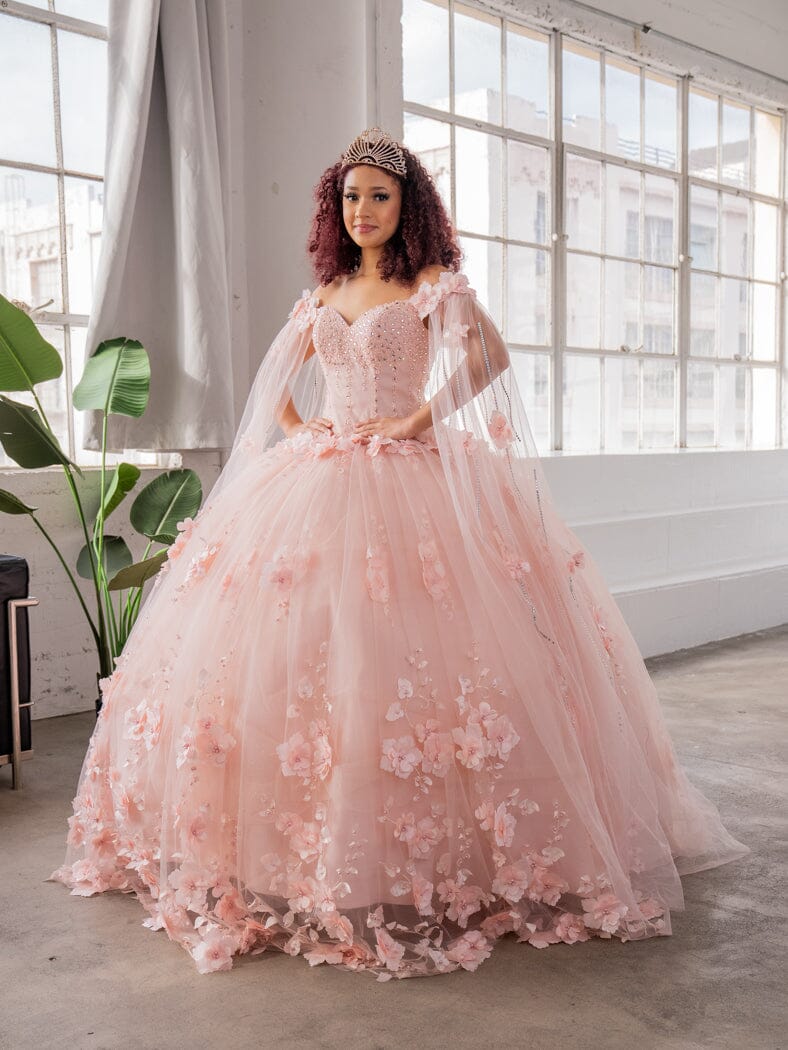 fitted lace wedding dress Off Shoulder Cape Sleeve Ball Gown by Calla SCL30007 – ABC Fashion