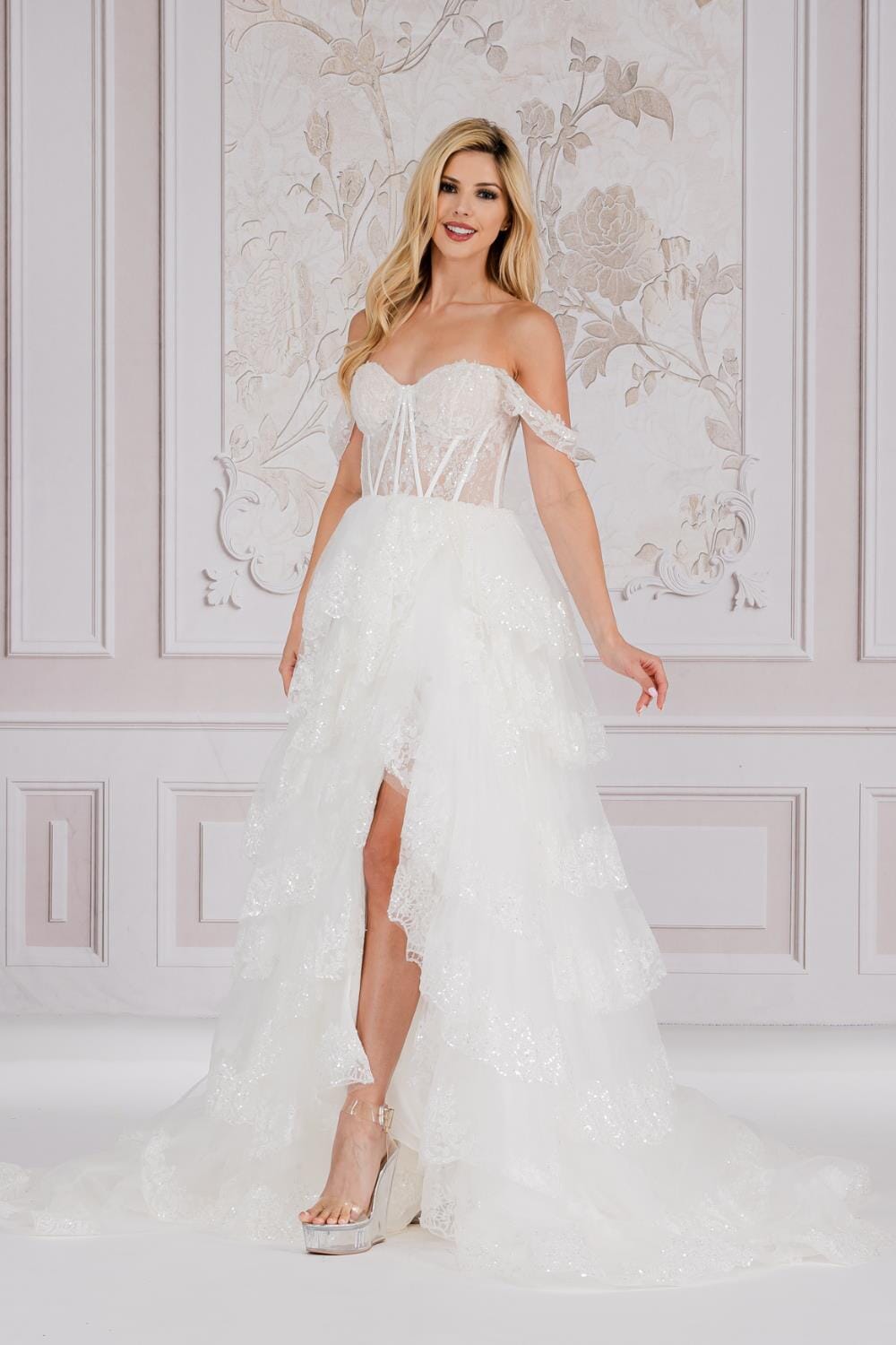 Off-the-Shoulder Layered Long Ball Gown TM1012 White / 0 Off-the-Shoulder Layered Long Ball Gown TM1012 White / 0