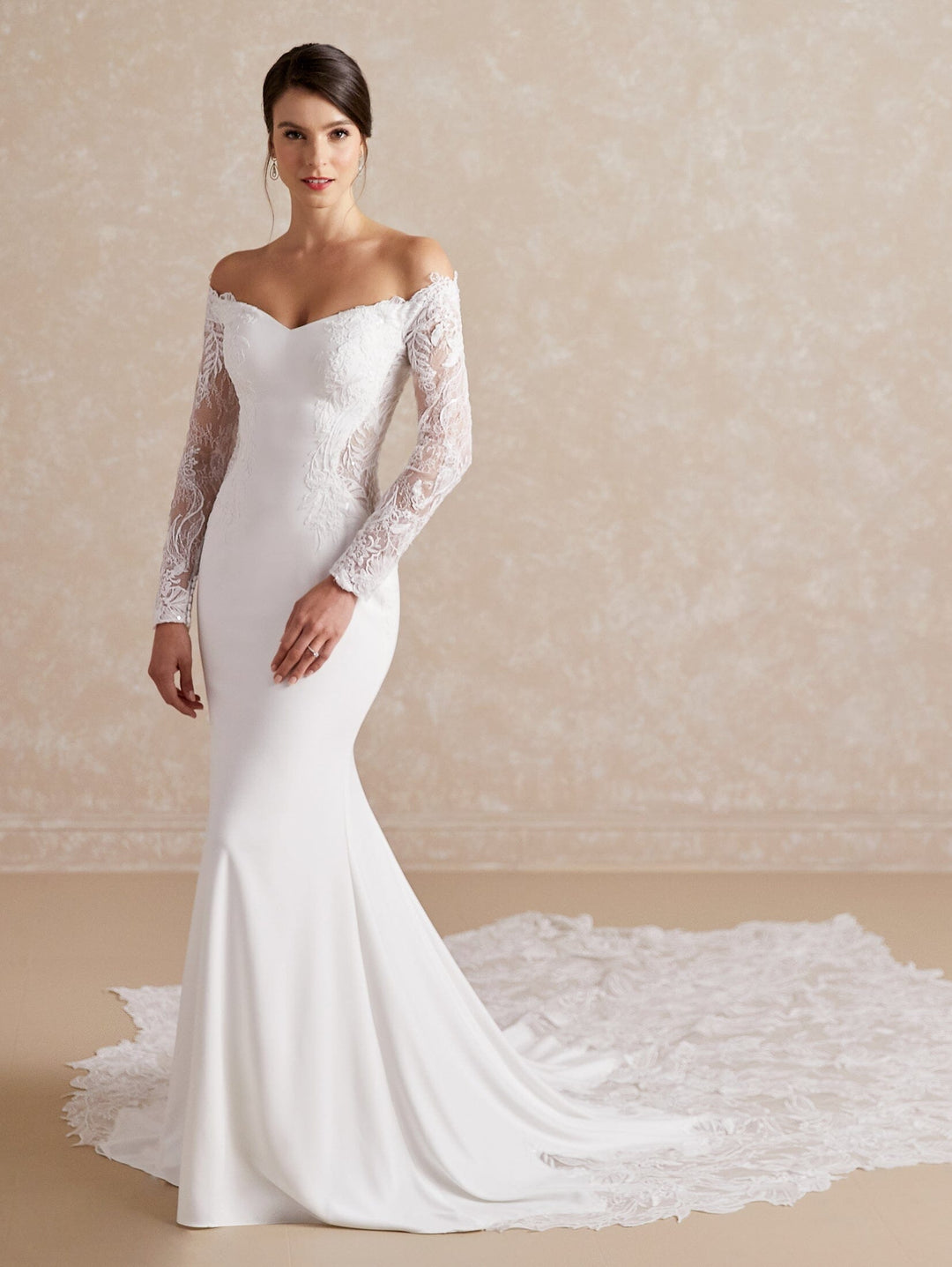 Off Shoulder Long Sleeve Bridal Gown by Adrianna Papell 31180