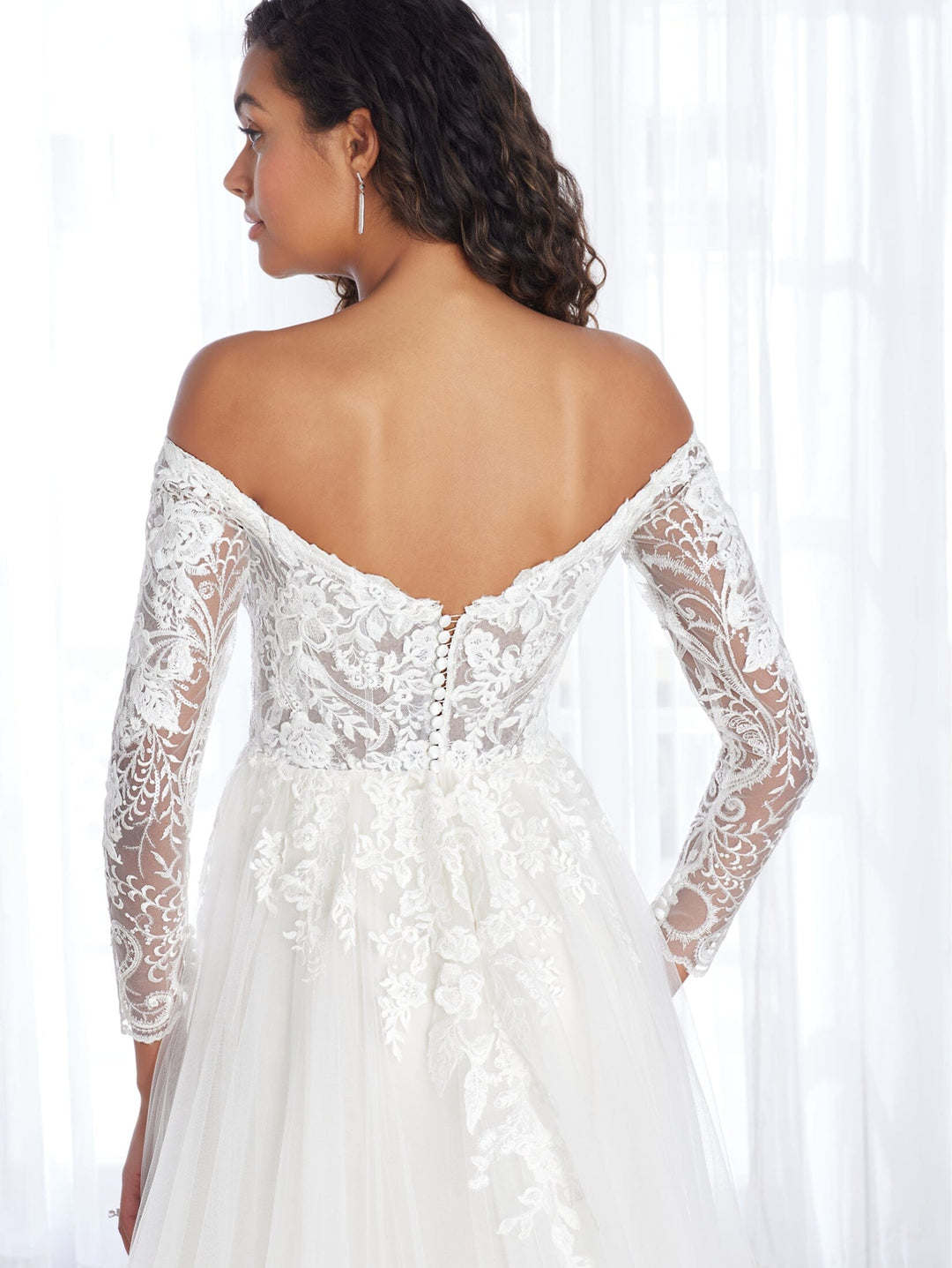 Off Shoulder Long Sleeve Bridal Gown by Adrianna Papell 31225