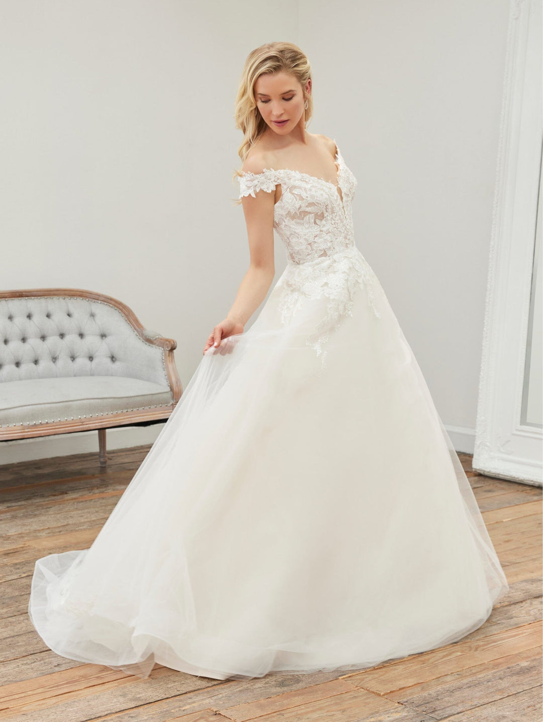 Off Shoulder Puff Sleeve Bridal Gown by Adrianna Papell 31251